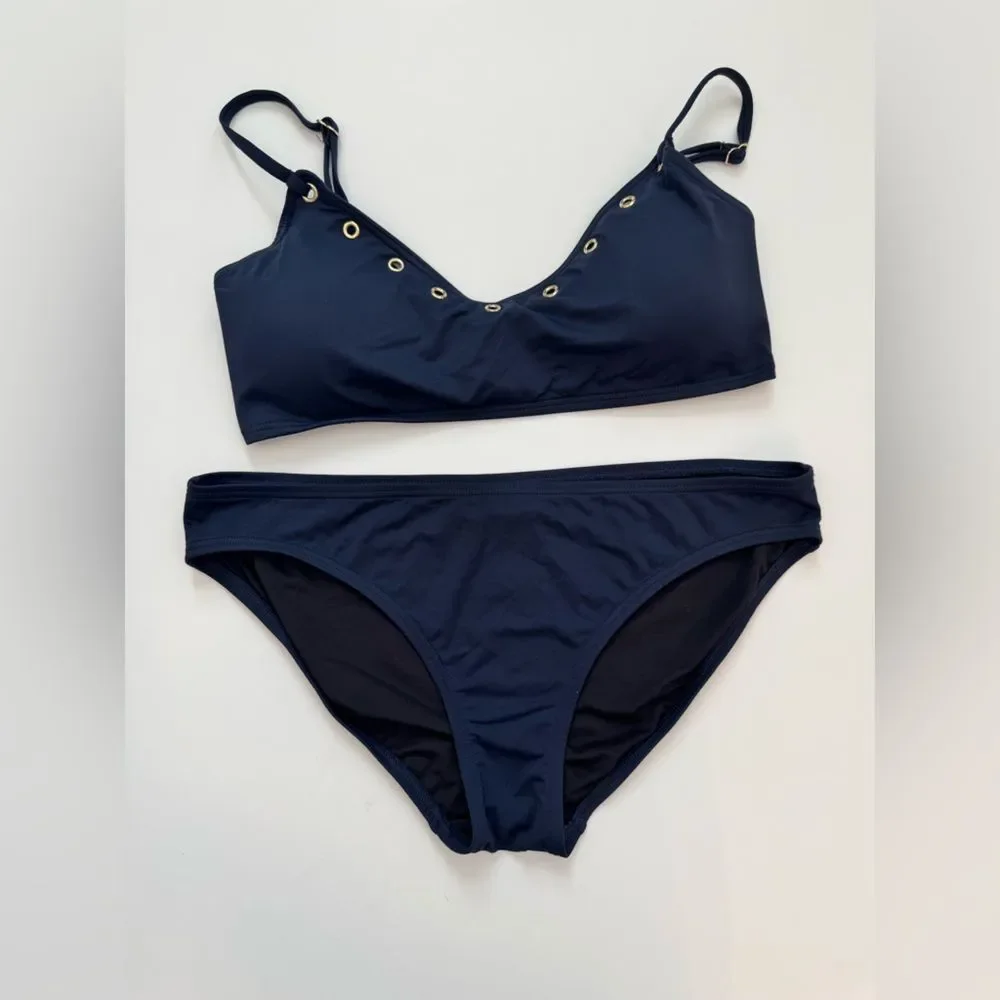 Michael Kors Navy Bikini with Gold Accents